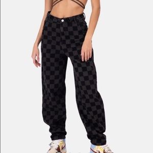 Adika checkered baggy mid-waisted jeans